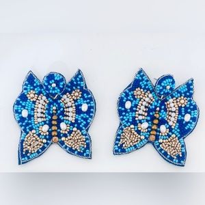 New, Betsey Johnson, Blue Statement Butterfly Earrings, lightweight